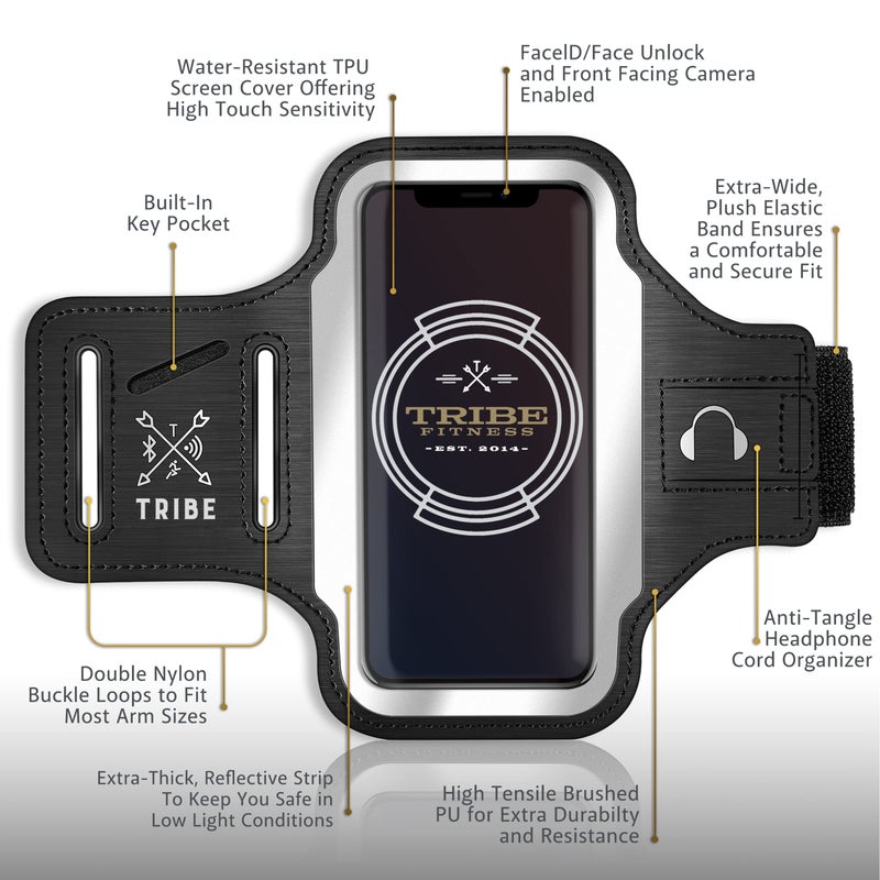 TRIBE Running Phone Holder Armband. iPhone & Galaxy Cell Phone Sports Arm Bands for Women, Men, Runners, Jogging, Walking, Exercise & Gym Workout. Fits All Smartphones. Adjustable Strap, CC/Key Pocket - Image 3